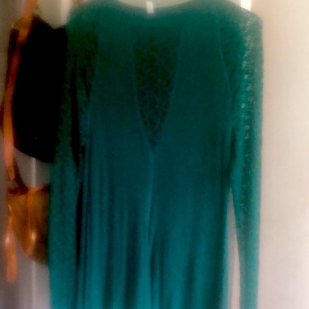 Free People emerald green long sleeve lace top